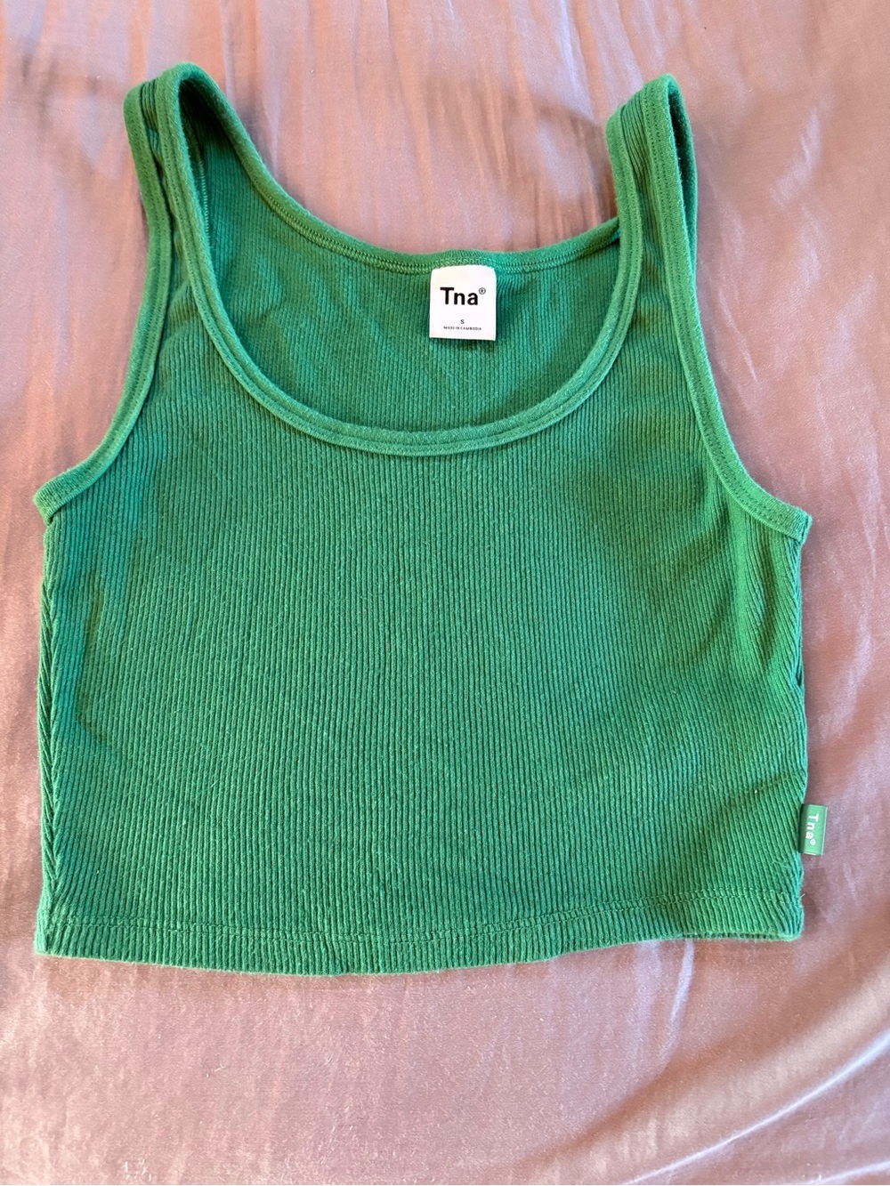 TNA Green Ribbed Cropped Tank Top